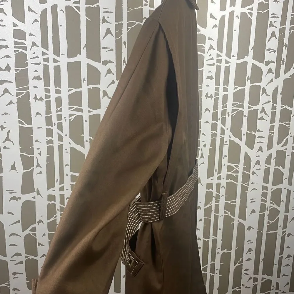 Vtg Deadstock 70s Brown Belted Jacket w Removable Faux Fur Lining 42